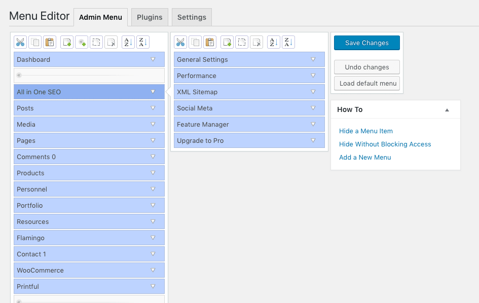 admin menu editor screenshot